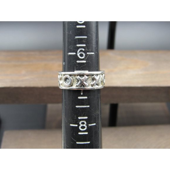 Size 6.75 Sterling Silver Tarnished Thick XOXO Band Ring Vintage Statement - Picture 5 of 7